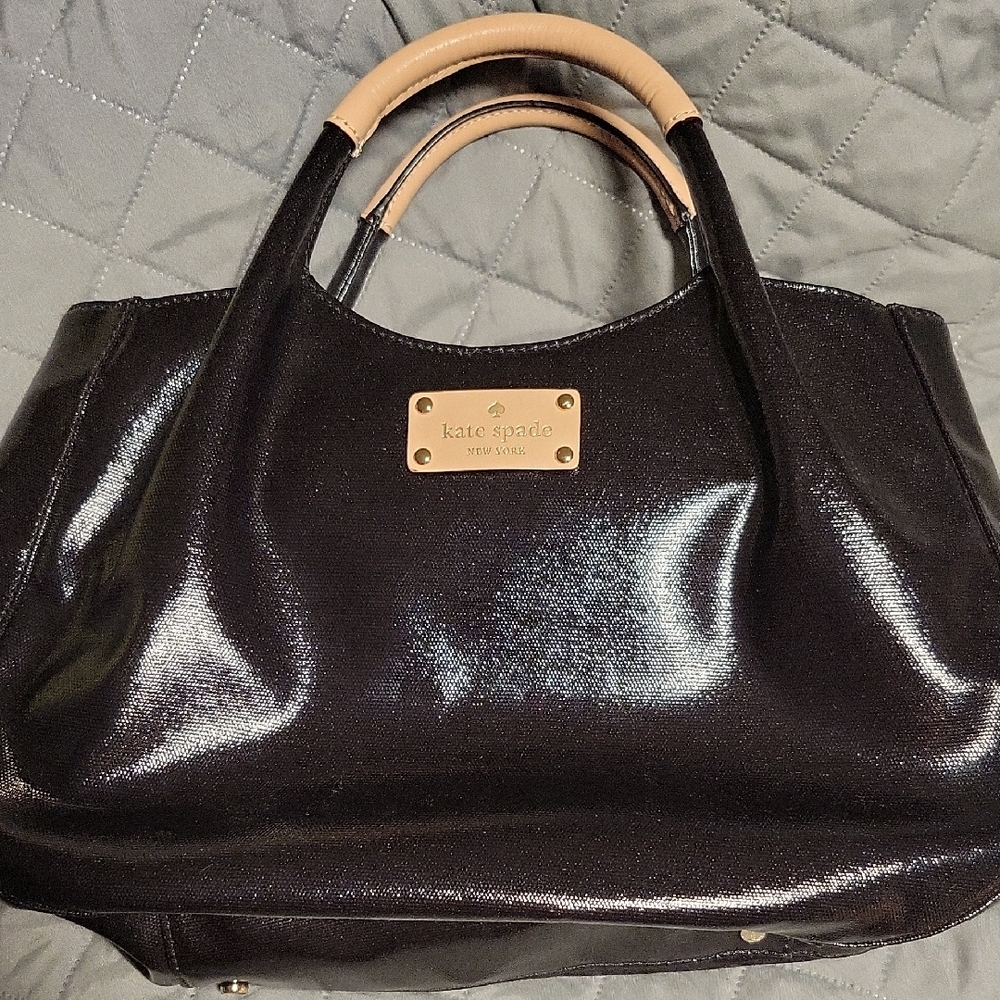 Kate Spade Shimmering Black Tote with Tan Handles